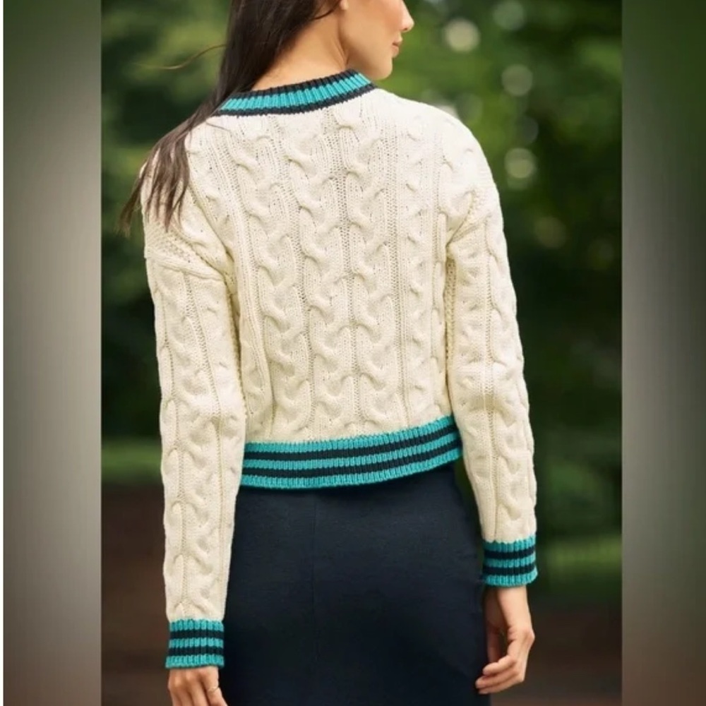 MAEVE Varsity Cable Knit Cardigan Sweater NWOT Size Medium - Picture 4 of 14